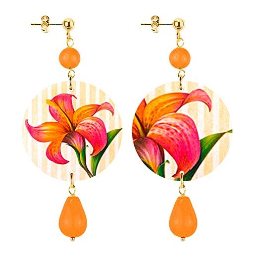 In lebole collezione the circle dpor96 fiore righe orecchini da donna in ottone pietra arancione