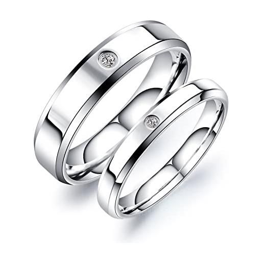 Beydodo anelli lui e lei personalizzabili, anelli acciaio inox donna coppia misura 12 e taglia 25 anello in argento con zirconi