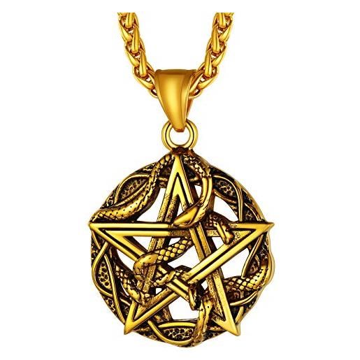 Richsteel collana con pentagramma e pentacolo, in acciaio inox, con ciondolo a forma di pentagono e strega, idea regalo, confezione regalo, acciaio inossidabile