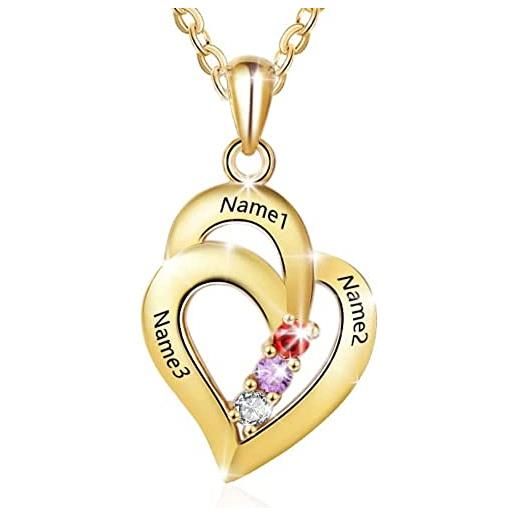 Grand Made collana personalizzata con nome di madre e 3 colette simulate collana con pendente con nome cuore per 3 collana personalizzata per donna (oro, argento)
