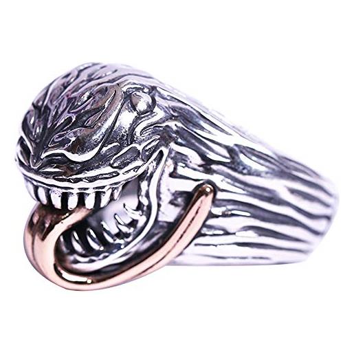 ForFox anello venom alieno con lingua d'oro rosa in argento sterling 925 per uomo donna regolabile