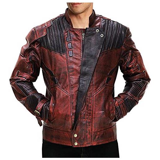 Fashion_First guardiani della galassia 2 star lord chris pratt peter maroon giacca in pelle e pantaloni da motociclista, star lord - giacca in vera pelle invecchiata, xs
