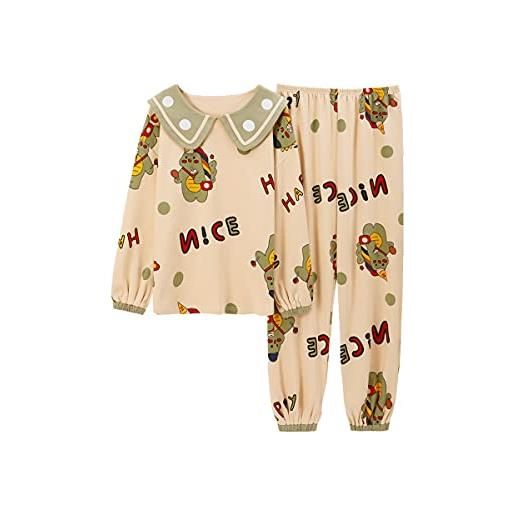 DEBAIJIA donna pigiama due pezzi set maniche lunghe sleepwear camicia da notte signora indumenti notte femminile morbida (beige02-m)
