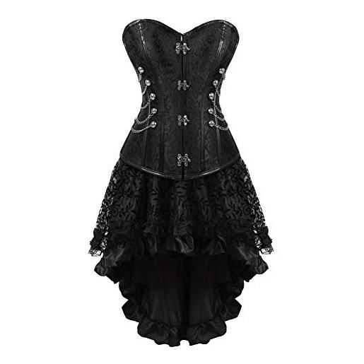 WLFFW bustino corsetto donna medievale e gonna tutu steampunk catene (eu(46-48) 5xl, marrone)