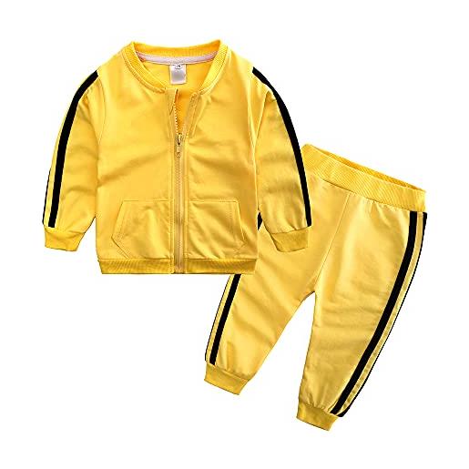 Alunsito neonato bambino abbigliamento per bambini felpa con cerniera maglietta a maniche lunghe pantaloni completo in felpa tinta unita, 90, giallo, 12-18 mesi