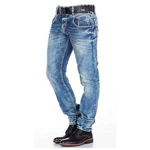 Cipo & Baxx - jeans da uomo regular fit denim vintage con cuciture spesse blu 29w x 30l