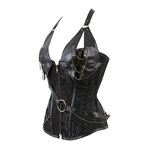Hengzhifeng corsetto pelle donna halloween bustino corpetto pirata steampunk (eur 36-38, nero)