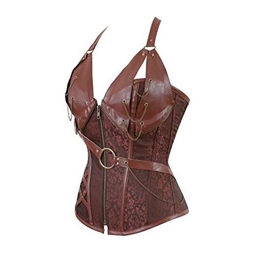 Hengzhifeng corsetto pelle donna halloween bustino corpetto pirata steampunk (eur 32-34, marrone)