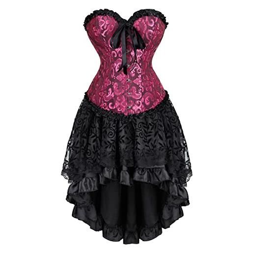 Hengzhifeng corsetto con gonna donna goth bustino corsetti halloween (eur 44-46, nero viola)