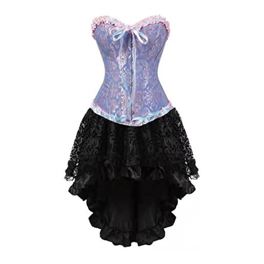 Hengzhifeng corsetto con gonna donna goth bustino corsetti halloween (eur 34-36, blu)