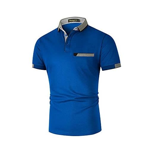GNRSPTY polo uomo manica corta cotone con tasca reale casual maglia elegante golf tennis camicia colore delle cuciture magliette, blu+rosso, m