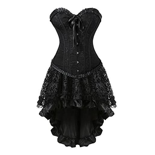Hengzhifeng corsetto con gonna steampunk donna costume halloween pirata (eur 30-32, nero)