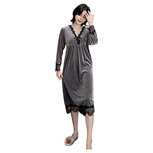 DEBAIJIA donna pigiama vestiti da notte camicia notte inverno caldo velluto dorato accappatoio traspirante accogliente (grigio-xl)