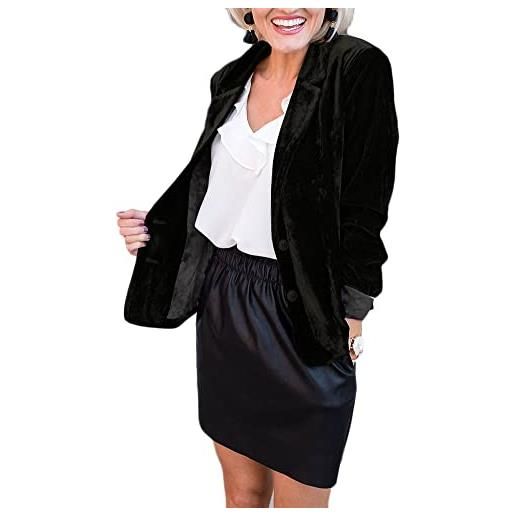 DAIHAN blazer elegante donna in velluto a manica lunga slim fit elegante aperto davanti alle giacche da abito in tinta unita cardigan lavorato formale dall 'ufficio, nero, l