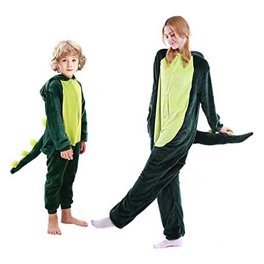 Elfin-Lore animali pigiama adulto onesie flanella con cappuccio unisex sleepwear cosplay costume tuta caldo loungewear casual (verde-s)