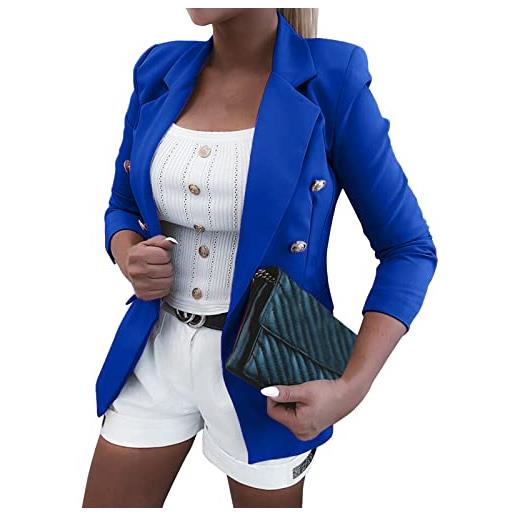 Pianshanzi giacca da donna casual, leggera, sottile, cappotto stretto, maniche lunghe, abbottonato, tasche sul petto, cappotti, bottoni, blazer cappotto donna tifone, blu, s