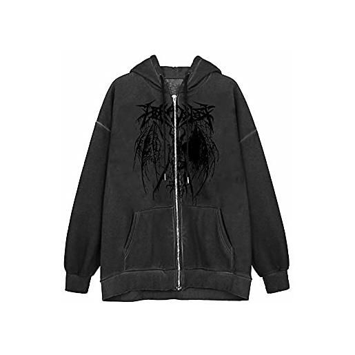 Qtinghua women zip up hoodie y2k aesthetic long sleeve oversized drawstring sweatshirts top jacket 90s e-girl streetwear (#1-brown, large)