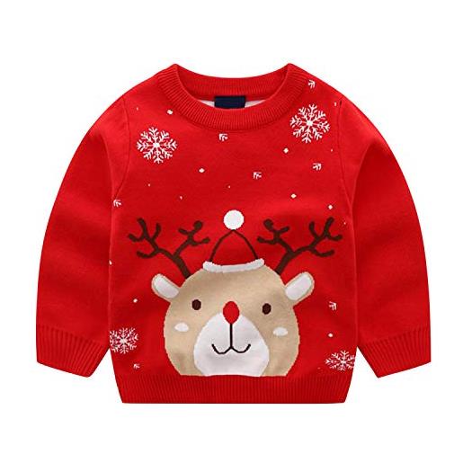 De feuilles maglione natalizio lavorato a maglia, con renna, pupazzo di neve, maglione per bambini, renna rossa. , 4-5 anni