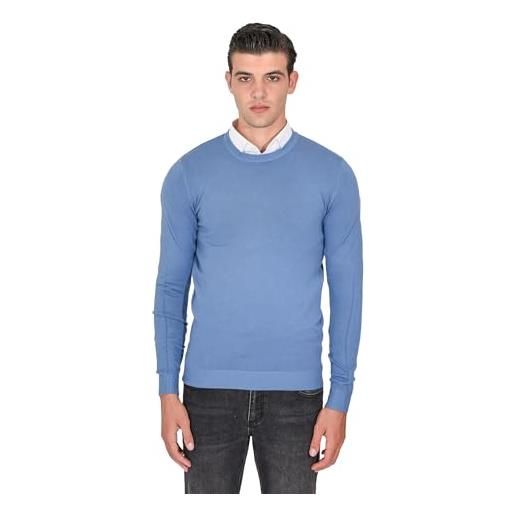 Ciabalù maglione uomo a manica lunga maglioncino girocollo casual pullover slim fit (azzurro, l)