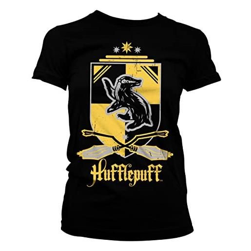 HARRY POTTER licenza ufficiale hufflepuff donna maglietta (nero), medium