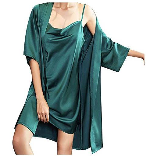 DEBAIJIA donna pigiama camicia notte 2 pezzi imitava la seta signora raso da accappatoio femminile sleepwear traspirante accogliente (nero-xxl)