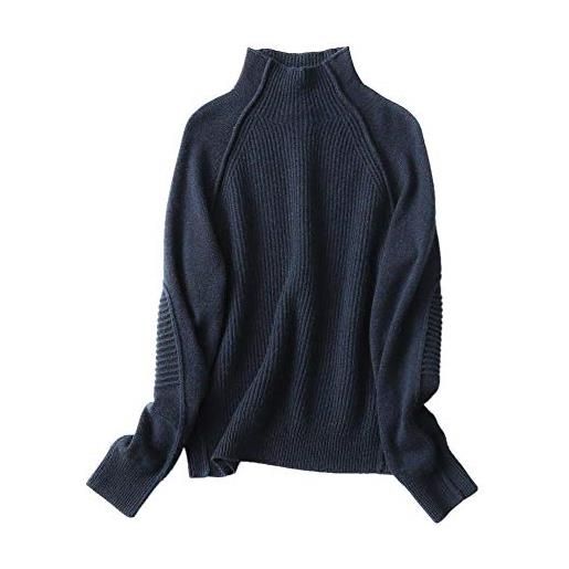 Wenwenma donna cashmere pullover a manica lunga a coste dolcevita (blu navy, large)