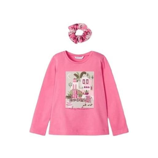 Mayoral t-shirt manica lunga in cotone bambina 5 anni - 110 cm color rosa fuxia + laccio per capelli