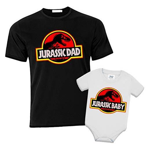 Gattablu pacchetto t-shirt uomo e body neonato bimbo coppia padre e figlio jurassic dad e jurassic baby!Idea regalo papà e bambino, dinosauri divertenti!