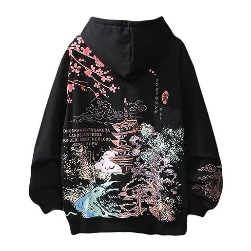 Osheoiso japan harajuku gotico felpa con cappuccio da donna ragazze maglione moda streetwear hip hop felpe maglione casual pullover manica hoodie taglia larga b spessa nero l