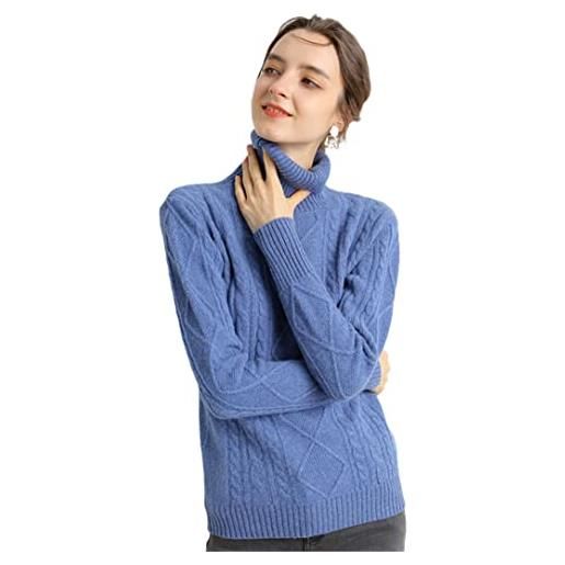 Generic donne 100% lana cashmere maglione inverno caldo dolcevita manica lunga pullover lavorato a maglia autunno vintage jumper star blu s