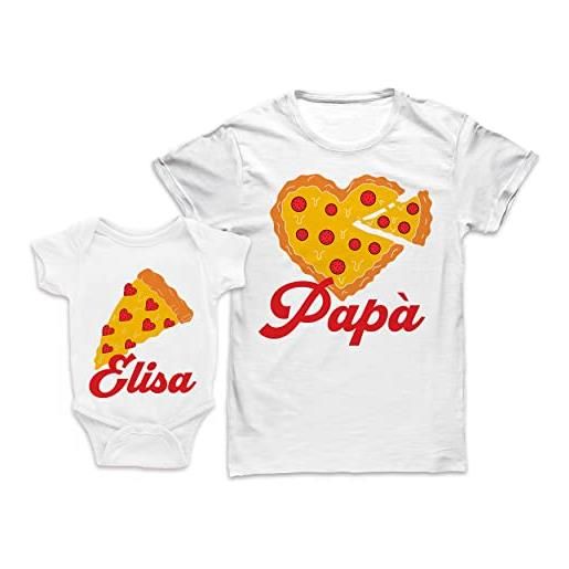 Bulabadoo coppia papà figlia - tshirt - body neonata - nome personalizzato - pizza - fetta pizza - mangione - cibo - animali simpatici - festa del papà - figlia - femminuccia