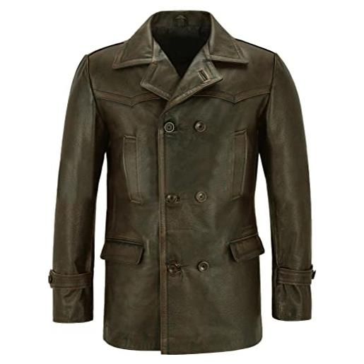 Fashion_First kriegsmarine - giacca in pelle invecchiata, stile vintage per ufficiali della marina, da uomo, marrone invecchiato. , xxl
