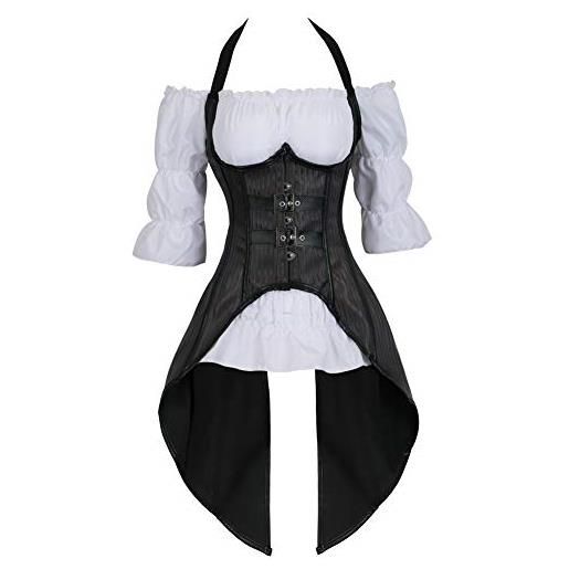 WLFFW corsetto sottoseno gonna camicetta steampunk donna corpetto costume (eu(46-48) 5xl, marrone)