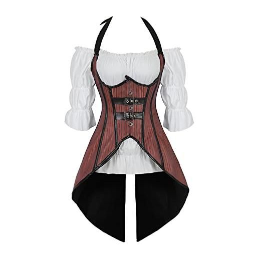 WLFFW corsetto sottoseno gonna camicetta steampunk donna corpetto costume (eu(34-36) m, marrone)
