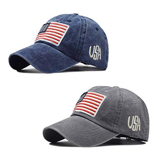 RNFENQS - berretto da baseball con bandiera americana da uomo, regolabile, in stile invecchiato usa - blu - taglia unica