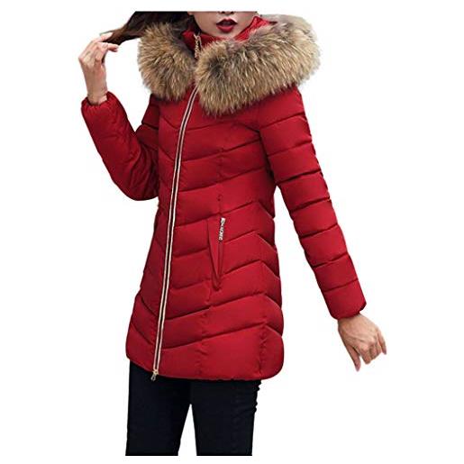 Lulupi piumino con cappuccio donna con pelliccia invernale cappotto imbottito con zip e tasche caldo leggero giacca elegante vintage parka giubbino coat casual