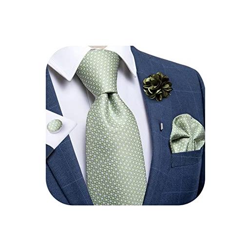 DiBanGu cravatta di seta da uomo e spilla da bavero set di spille da tasca in tessuto quadrato gemelli paisley stripe solido cravatta formale matrimonio, strisce verde salvia, taglia unica