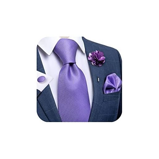 DiBanGu cravatta di seta e spilla da bavero set di gemelli quadrati con tasca tessuta a righe paisley cravatta solida festa di nozze formale, viola lavanda, taglia unica