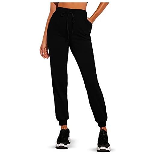80 STREET pantalone felpa garzata donna con tasche e polsi sportivo jogging 100% made in italy (xl, nero)