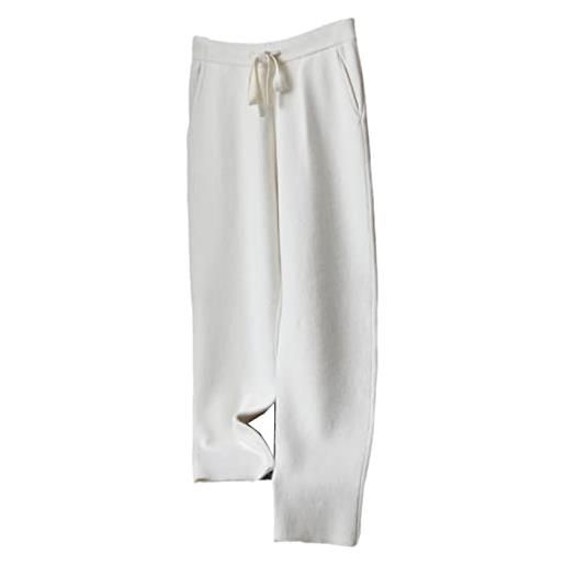 Wvapzxx pantaloni lunghi in cashmere da donna pantaloni dritti autunnali e invernali lavorati a maglia tinta unita, bianco, s