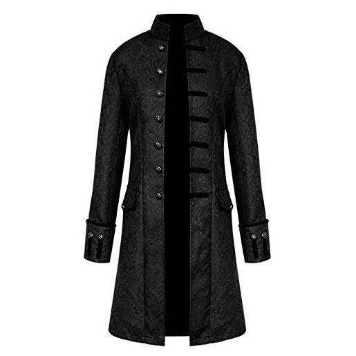 JKRTR giacca da uomo steampunk victoriana pirata gotico cosplay mantello, vintage tailcoat cappotto outwear con bottoni romantic, nero , l