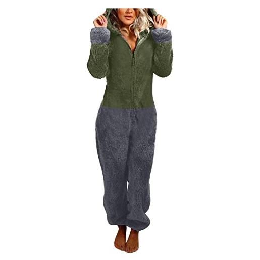 KBOPLEMQ tuta invernale da donna, in pile, per l'inverno, caldo, in peluche, soffice, per la casa, per il sonno, morbido pigiama, c3 grigio. , 5x-large