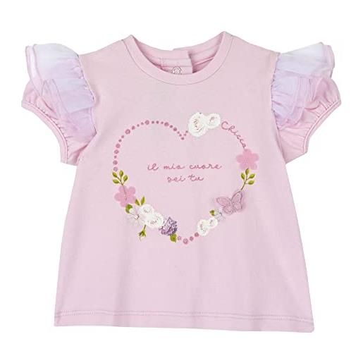 Chicco, t-shirt a manica corta per bimba con volant, rosa, 2 anni