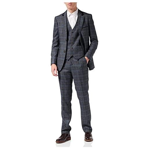 Xposed uomo 3 pezzi tweed completo da uomogatsby retro principe di galles elegante vestibilità su misura giacca pantaloni gilet [suit-hugo-grey-52eu]
