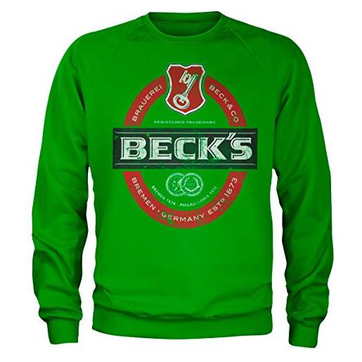 Beck's licenza ufficiale beer washed label logo felpa (verde), xxl