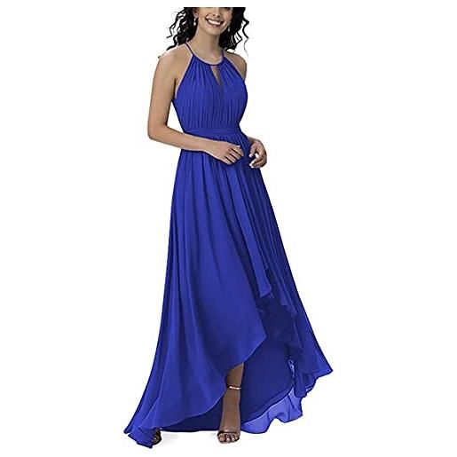 N/ C donne halter chiffon maxi abiti da damigella d'onore alto basso buco della serratura posteriore floral prom party gown royal blue-uk16, blu reale, 48