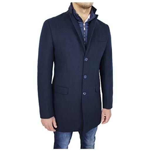 Mat Sartoriale cappotto giacca uomo sartoriale in lana blu scuro casual elegante giaccone invernale (m)