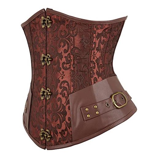 Hengzhifeng corsetto sottoseno donna steampunk pelle bustino corpetto halloween (eur 42-44, marrone)