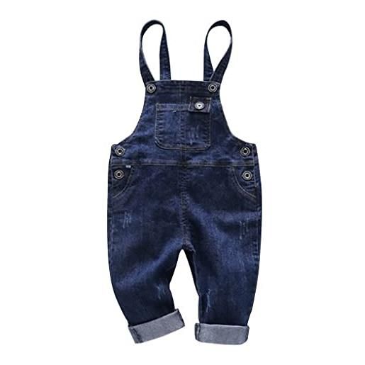 ACMEDE salopette di jeans per bebè, bimbo tuta in denim primaverile autunnale tutina jeans unisex blu salopette jeans con fori strappati alla moda da bambini 0 1 2 3 anni (blu, 2-3 anni)