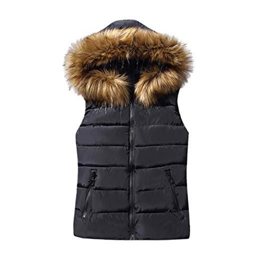 Lulupi gilet con cappuccio in pelliccia inverno giacca con cerniera smanicato donna piumino leggero